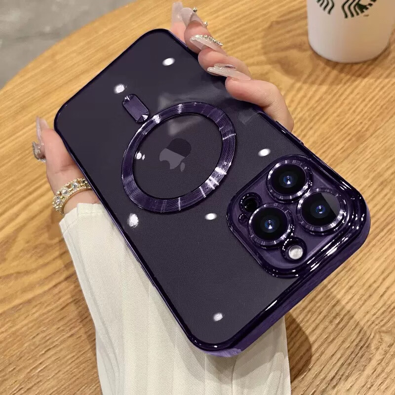 iphone15电镀CD纹16手机壳带尾巴苹果Magsafe磁吸11proma软套适用 暗紫 1个 iphone15（6.1寸