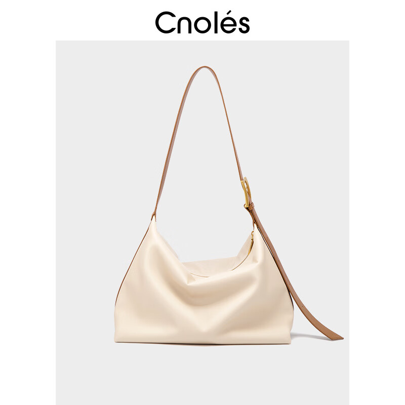 蔻一（Cnoles）軟糖包小眾托特包包女牛皮大容量單肩包通勤斜挎大包包 奶杏配棕色