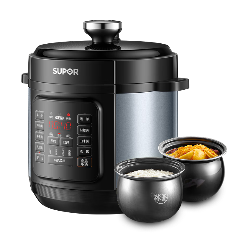 苏泊尔（SUPOR）电压力锅6L大容量高压锅球釜双胆电饭煲电饭锅智能预约家用多功能煲汤煮粥锅 双球釜 6L