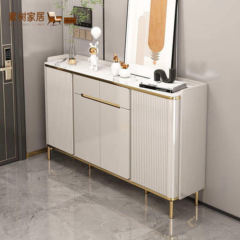 柜子入户门鞋柜大容量岩板鞋柜收纳柜子 岩板烤漆长82cm香槟色鞋柜 不