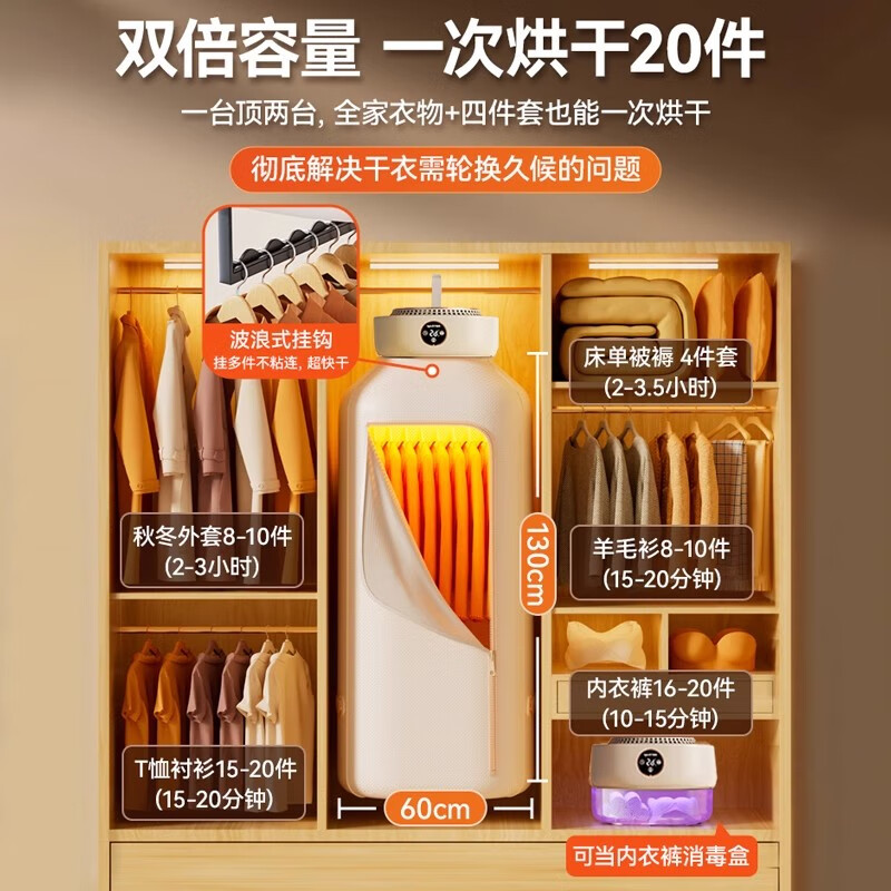 苏宁宜品可折叠干衣机家用布罩类小型烘衣机衣服烘干衣柜内衣消毒烘干机NJ-GYJ0012 【语音石墨烯杀菌款】香薰 40L 【语音石墨烯杀菌款】香薰