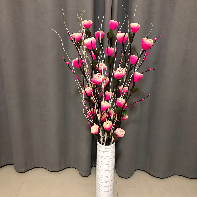 装饰花仿真花客厅大气落地叶脉花艺玫瑰干花室内瓶套装花束插花摆 小