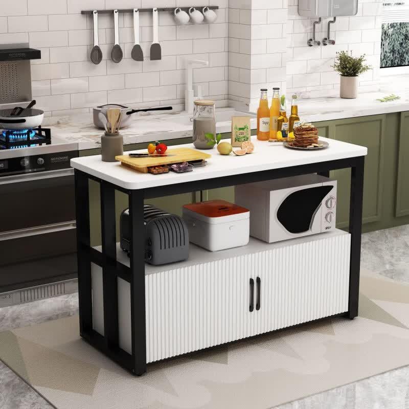 忆思暮厨房置物架落地多层切菜桌靠墙多功能储物柜家用厨房切菜桌备餐台 白架+浅胡桃 长60宽30高80【加固款】