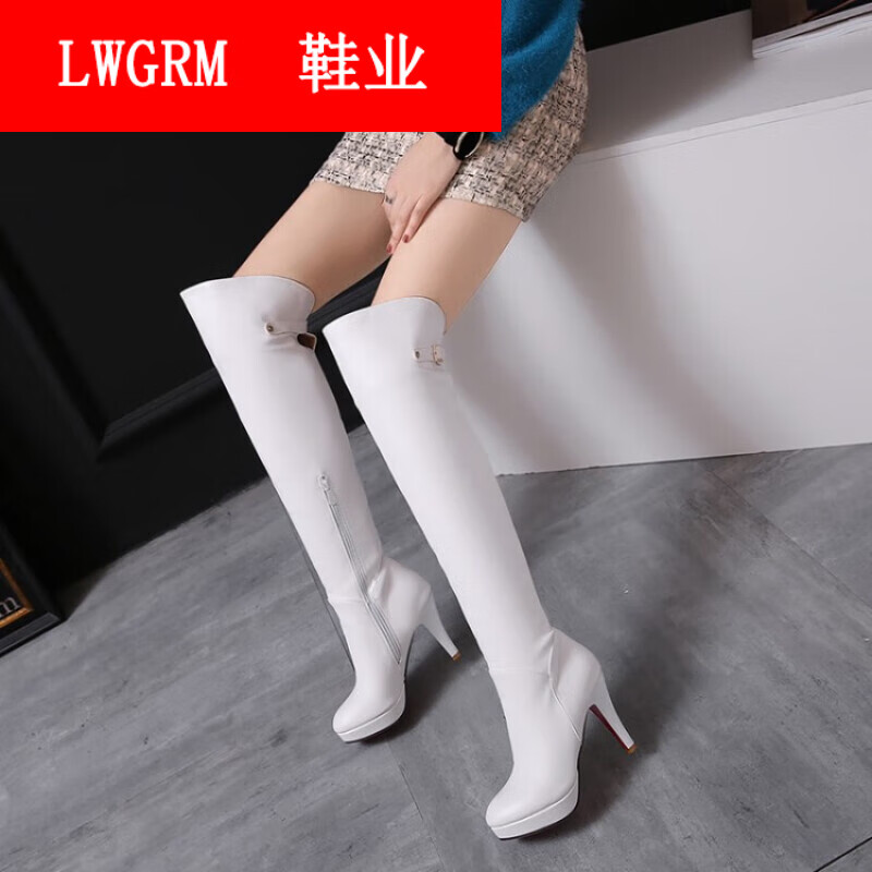 lwgrm长筒靴过膝靴细跟过膝靴大码高筒靴过膝长靴细跟保暖软底高跟鞋