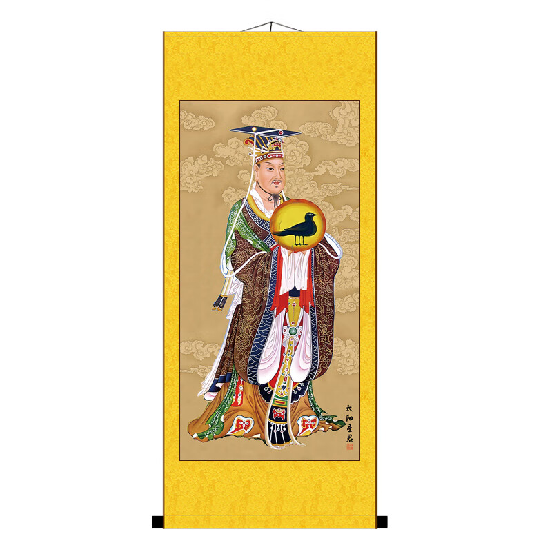 星君太阳公太阴娘娘月神 供奉神像家居装饰 丝绸卷轴挂画 包邮 黄色