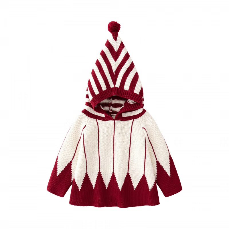 儿童披肩ins宝宝冬装拼色针织披肩新年百搭连帽披风儿童洋气外出 斗篷