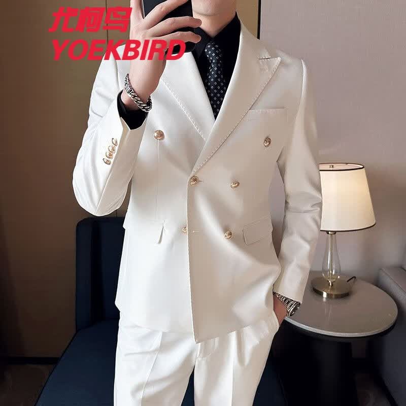 尤柯鸟 yoekbird狂飙高启强同款白色双排扣西装男礼服戗驳领休闲男士
