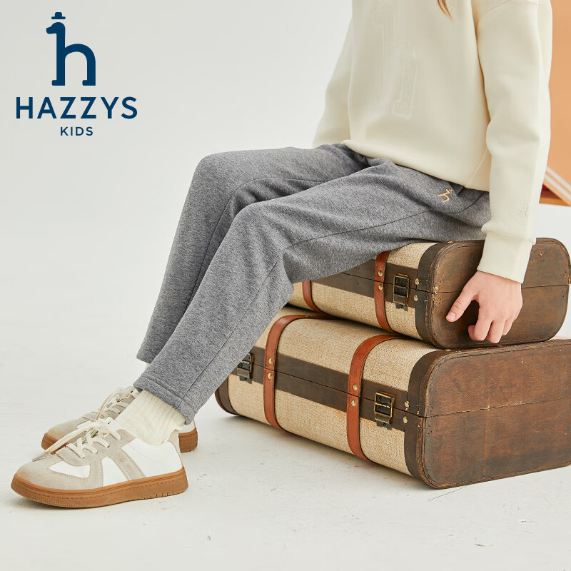 哈吉斯（HAZZYS）品牌童装女童长裤冬新品弹力舒适休闲百搭加厚一体绒长裤 暖卡其 130