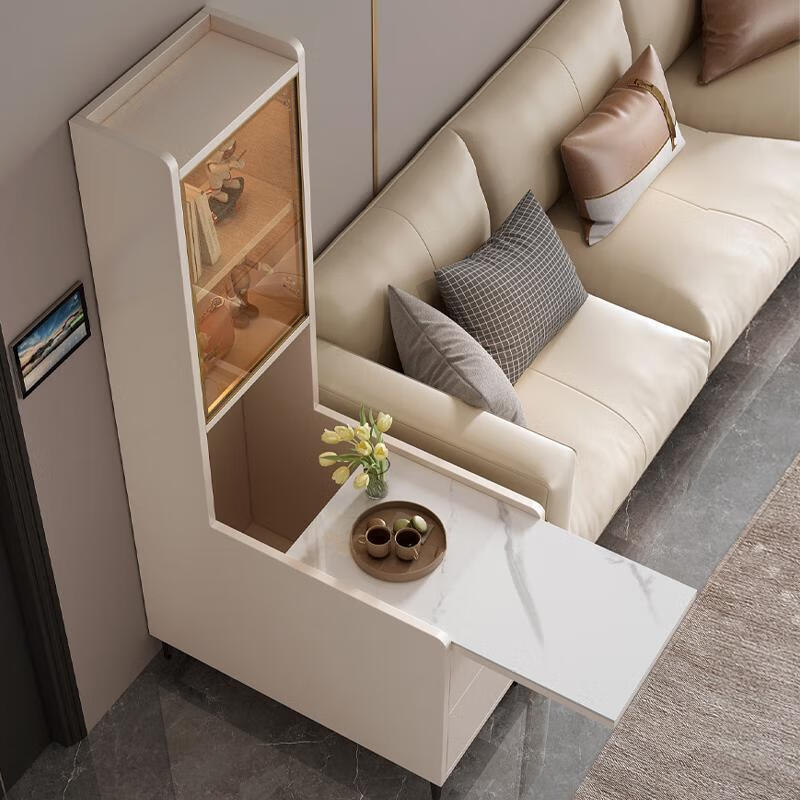 曲柏年沙发边柜侧边柜简约客厅置物柜家用岩板角几柜伸缩边桌茶几 新款2024 暖白色:65*30*168  E0颗粒板材-包安装