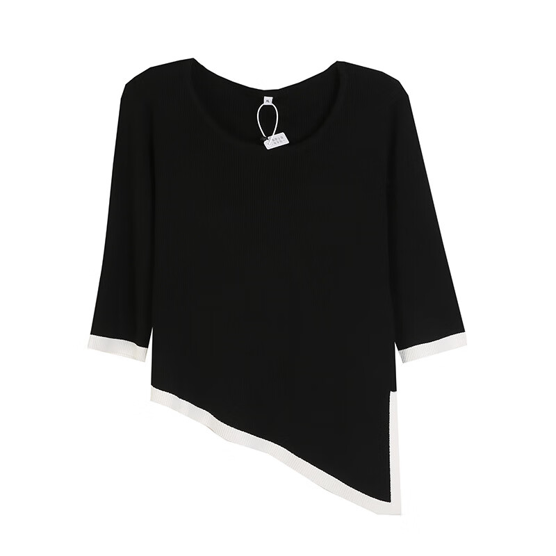 tomms)春季新款大码女装200斤胖mm不规则开衩撞色圆领针织衫120114