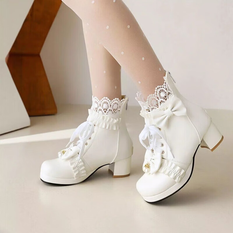 莱迈公主鞋女成人洛丽塔鞋子冬季lo鞋加绒少女女生女孩高跟鞋时装靴子