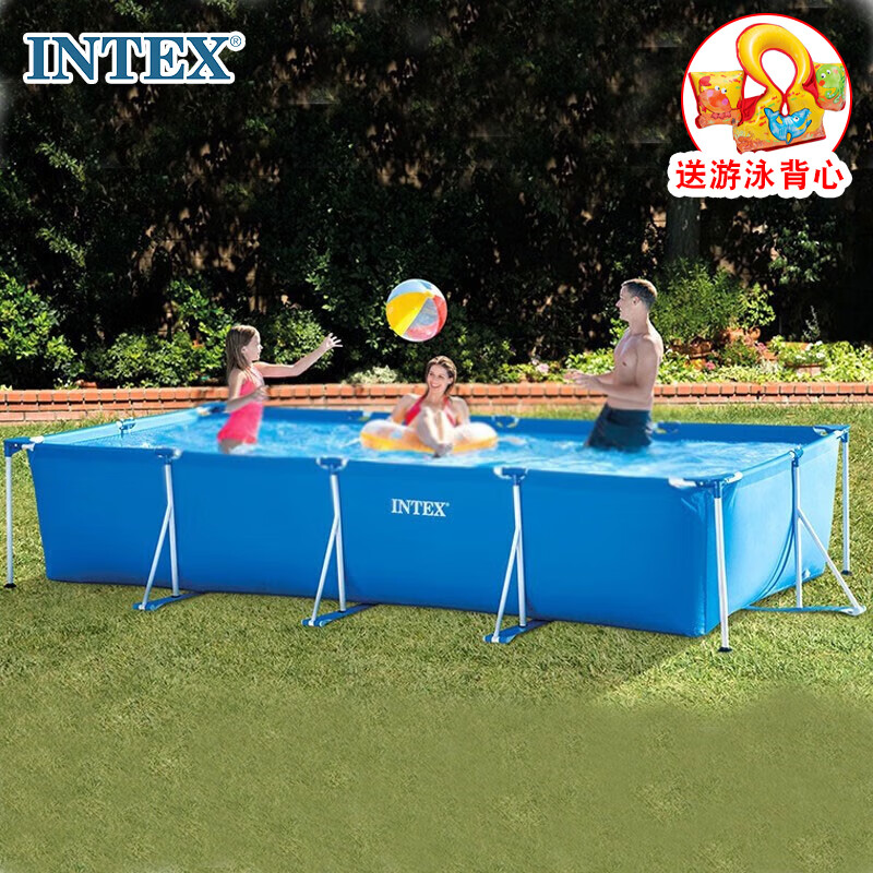 INTEX 28273加高加厚成人儿童玩具方形游泳池家庭管架可移动折叠养鱼池