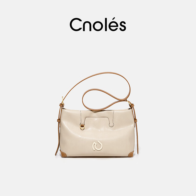 蔻一(Cnoles)通勤hobo包小眾腋下女包斜挎牛皮托特包大容量女士 奶咖白
