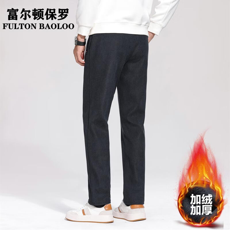 FULTON BAOLOO 富尔顿保罗休闲裤男士春秋季宽松弹力百搭灯芯绒长裤子中青年韩城潮流直筒裤 深灰-加绒款 L (175) (建议110-130斤穿)