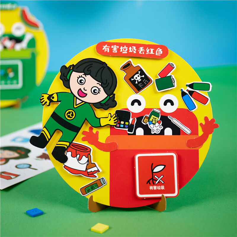 贴画作品儿童创意粘贴制作幼儿园材料包 垃圾分类纸盘贴画-有害垃圾款