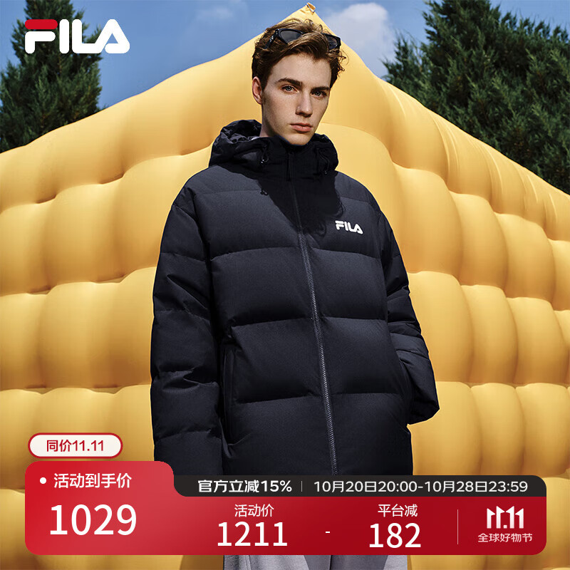 FILA斐护科技|斐乐情侣连帽羽绒服男装2025冬连帽多彩防风保暖外套男 正黑色-BK XL XL 180/100A