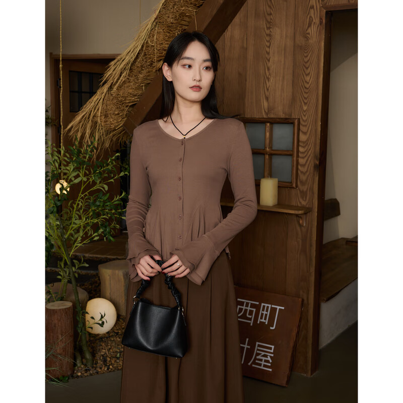 西町村屋(setirom)西町村屋法式开衫女2024春季新款设计感荷叶边短款
