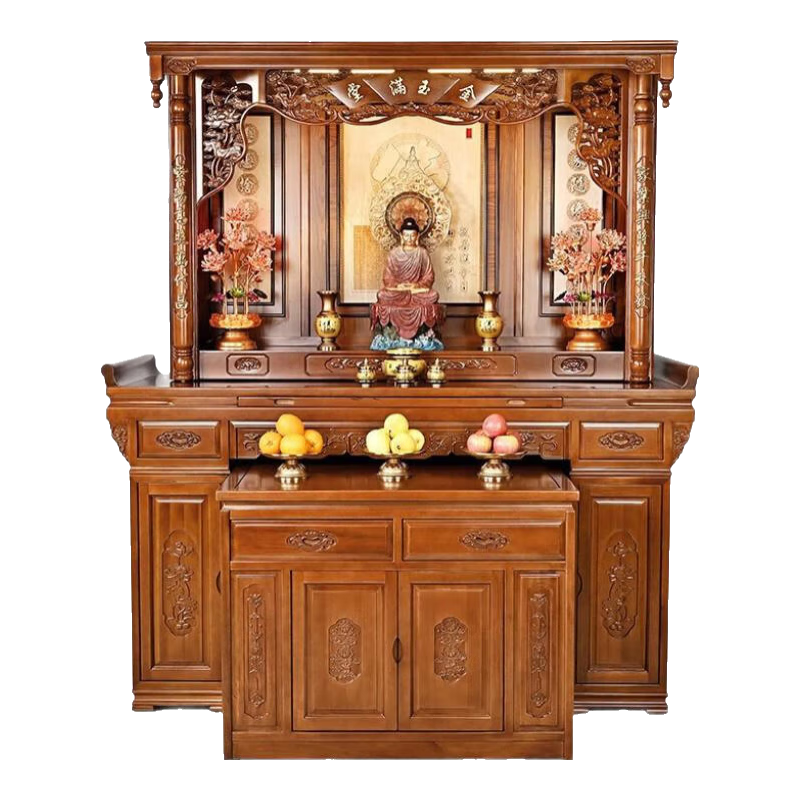吉旺來(lái) 佛像神臺(tái)佛龕供桌佛臺(tái)供臺(tái)家用供神桌供祖實(shí)木開(kāi)業(yè)金玉滿(mǎn)堂貢桌客廳中堂喬遷供奉財(cái)神供柜菩薩香案 本色【拉柜桌+龕頭】 155規(guī)格【155*61*108cm】