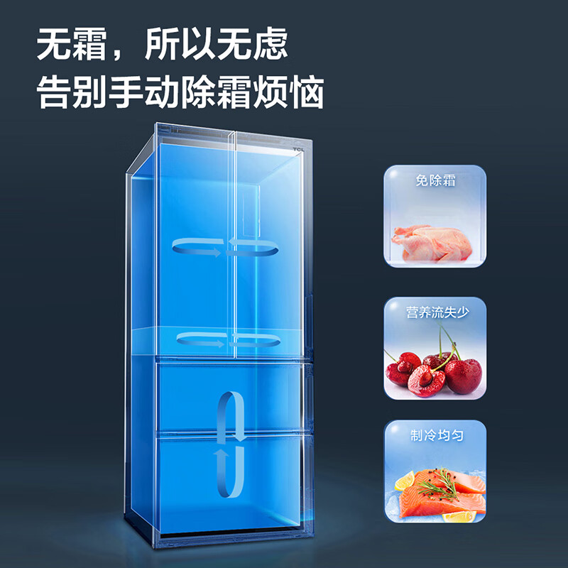 TCL超薄冰箱60厘米左右深法式四门双开风冷无霜一级能效变频双循环 适合73CM宽嵌入 变频除味零度保鲜 65厘米深R321V5-D白色