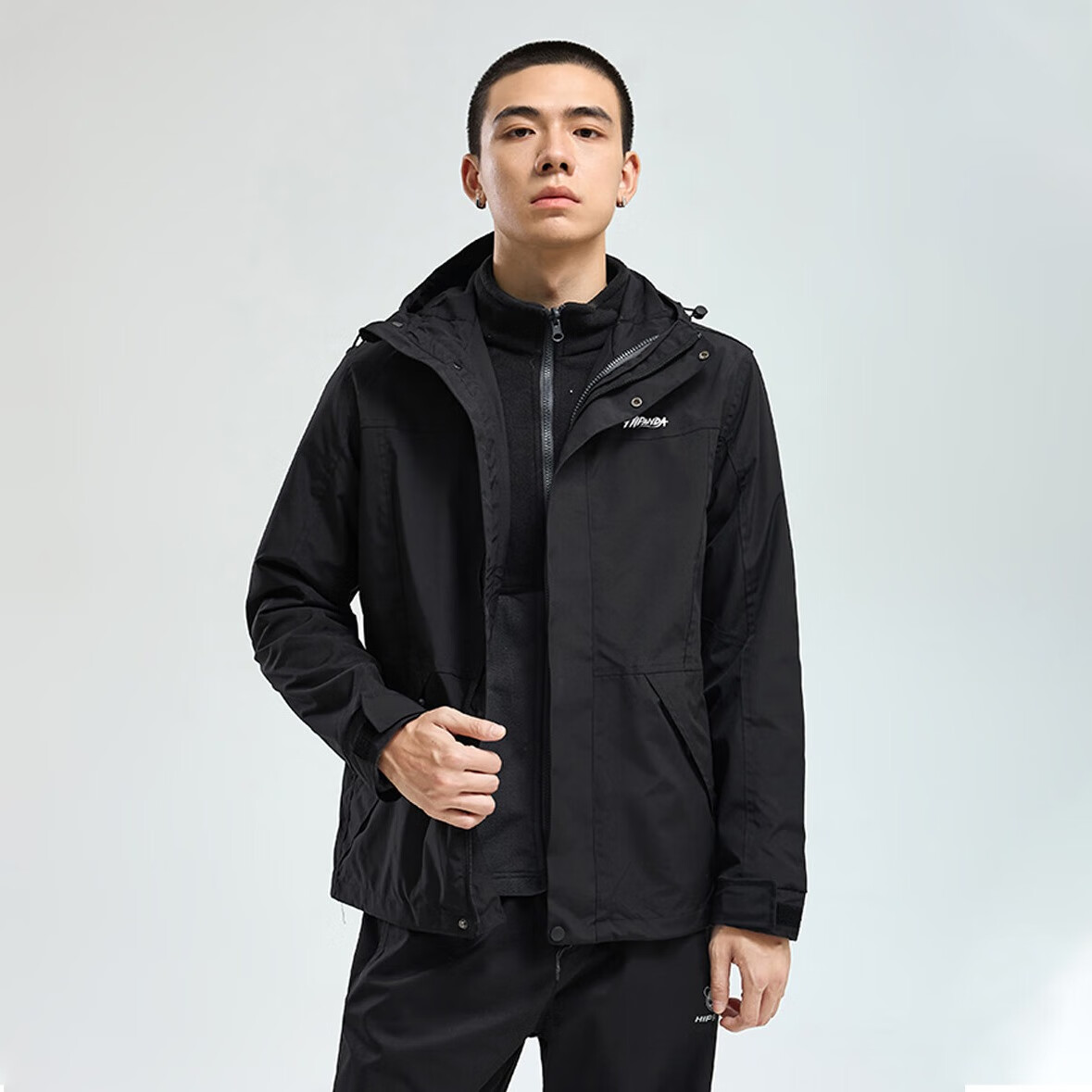 HIPANDA三合一可拆卸夹克外套男2025秋冬加绒加厚保暖户外防风防水冲锋衣 黑色 2XL