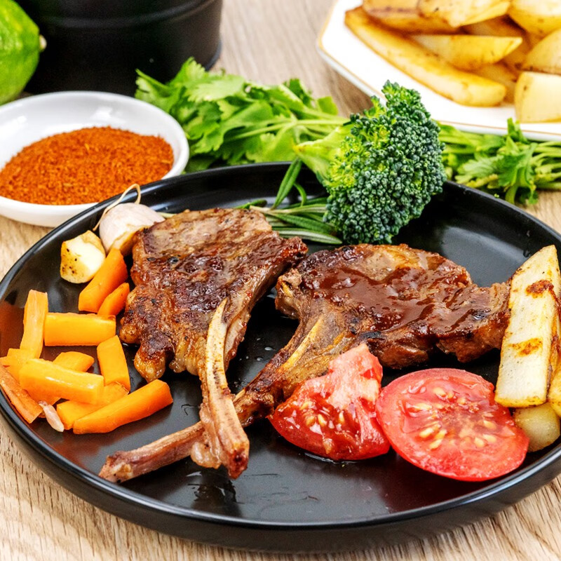 午羊 宁夏滩羊肉 生鲜 原切单肋法式羊排羊肉串 战斧肋排 西餐烧烤食 法式羊排12支