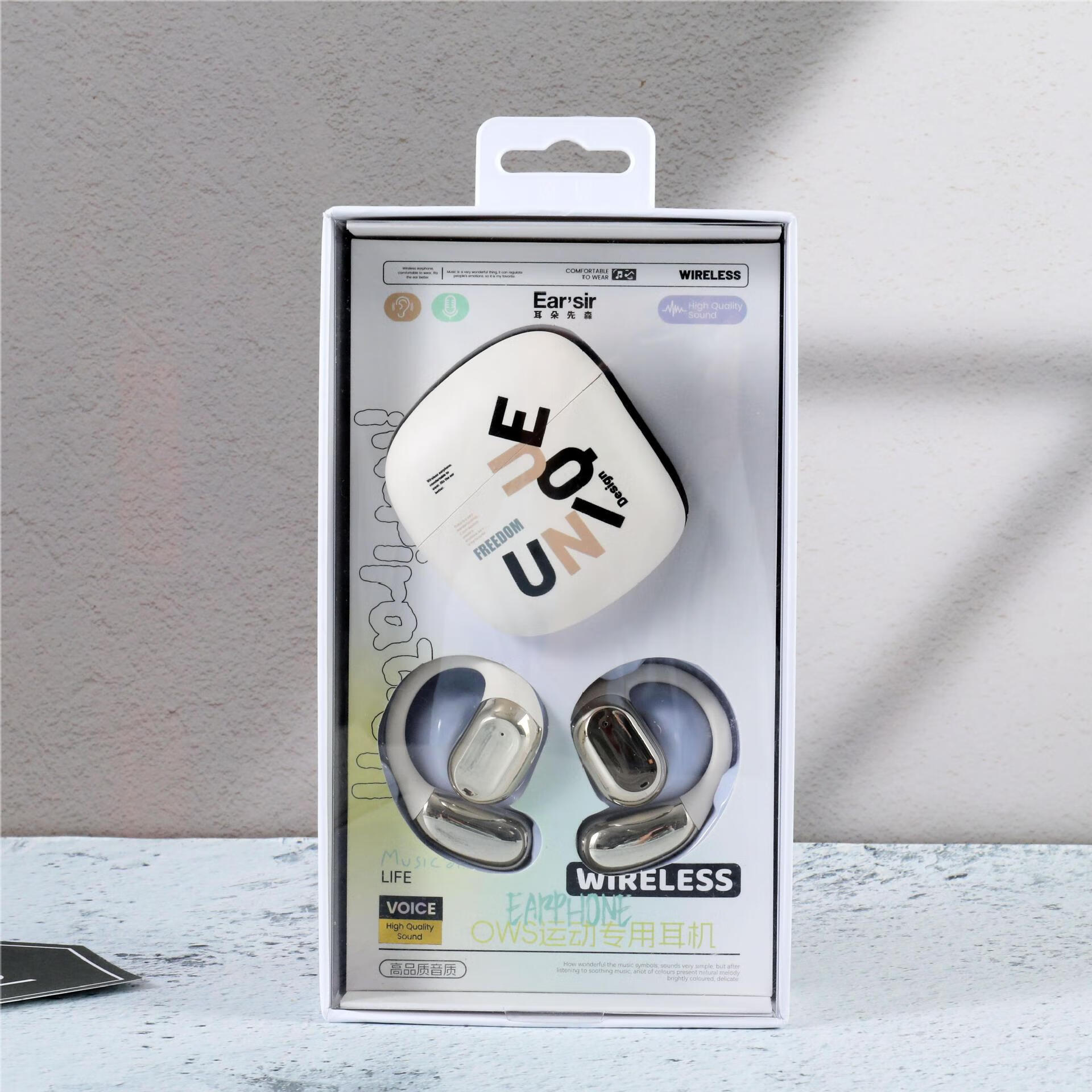 耳朵先森 earsir耳朵先森时尚英文开放耳挂式运动ows真无线双耳 白色