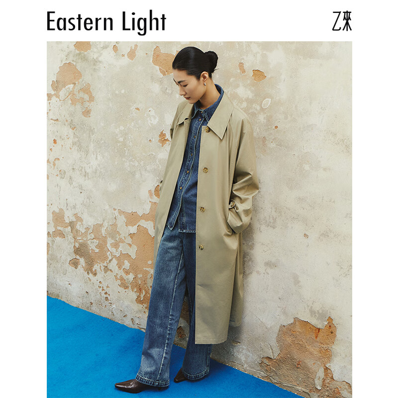 乙来（EASTERN LIGHT）BALMACAAN巴尔玛肯风衣女薄款长外套2026春秋款大衣轻奢风简约 灰卡其 L