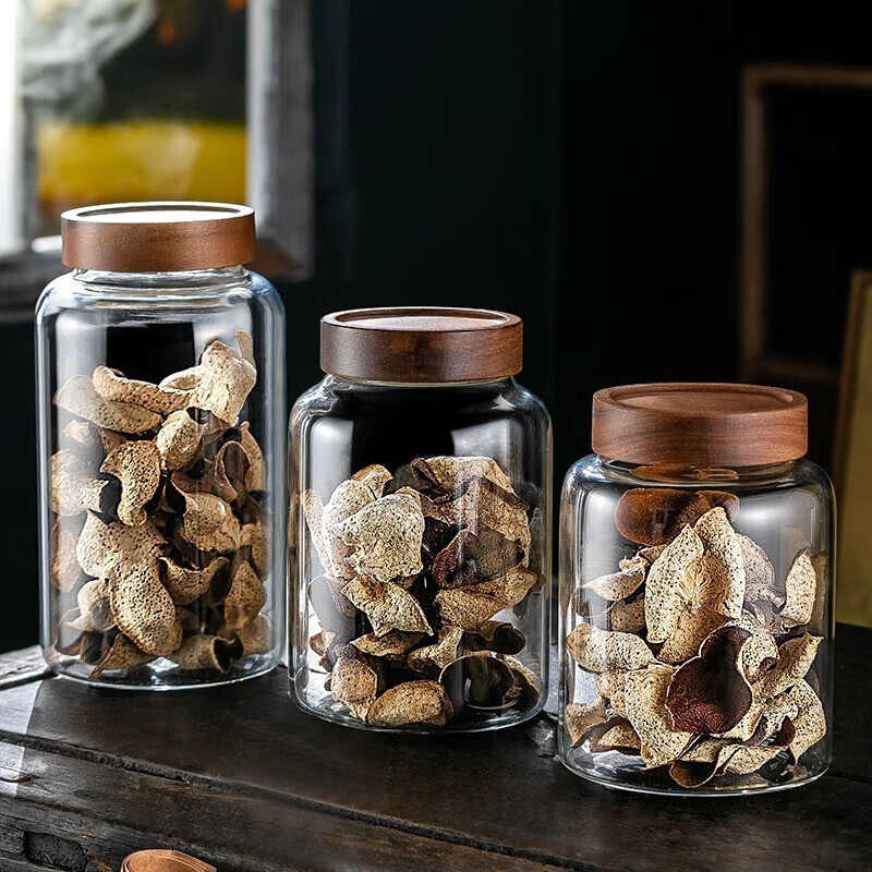 透明玻璃陈皮储存罐大号专用密封罐食品级储物罐干货茶叶罐展示瓶 相思木盖陈皮罐2只+手写贴纸 5L 默认项
