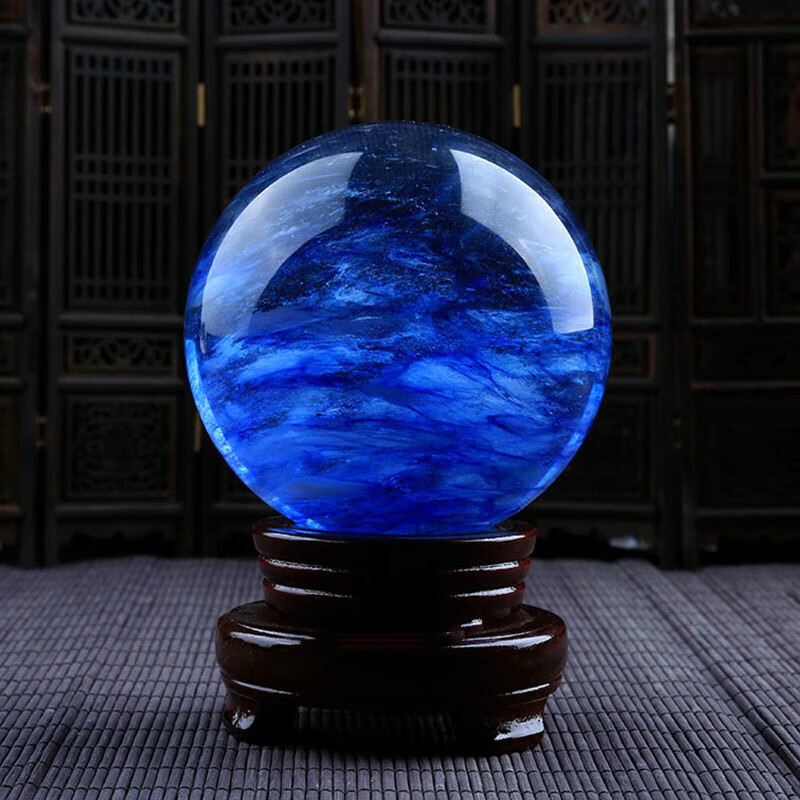 乐轩永蓝水晶球摆件客厅店铺开业装饰蓝色水晶办公室客厅书房工艺品