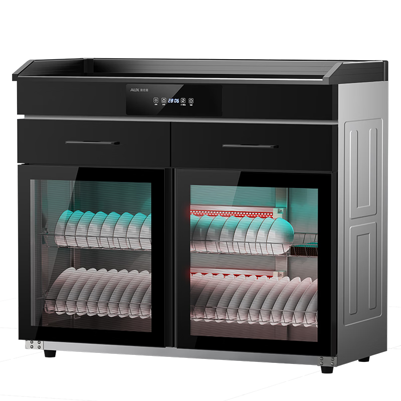 奥克斯商用茶水消毒柜立式双门大容量餐厅餐饮酒店饭店包厢餐边柜多功能配餐碗柜 1000A双抽触控+紫外线+无磁层架