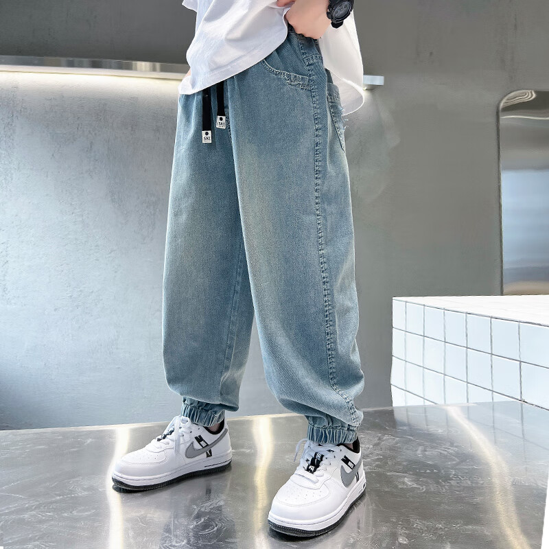 妤屋夏天青少年学生男大童牛仔裤13-15岁大男童初中生夏装裤子防蚊裤