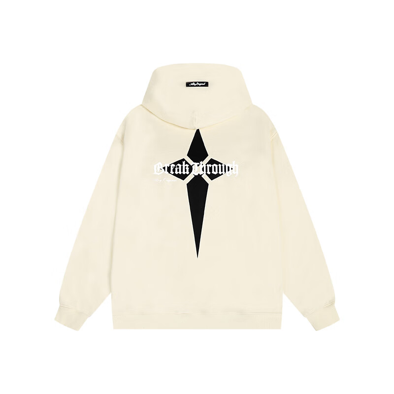 atry十字星连帽卫衣春秋季国潮牌宽松美式复古加绒重磅帽衫男 杏色 s