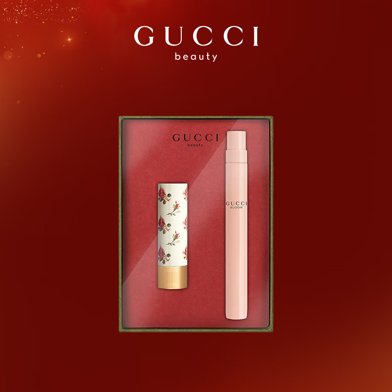 古驰（GUCCI）倾色丝润口红唇膏水润番茄红#25 3.5g+花悦女士香水10ml节日礼盒