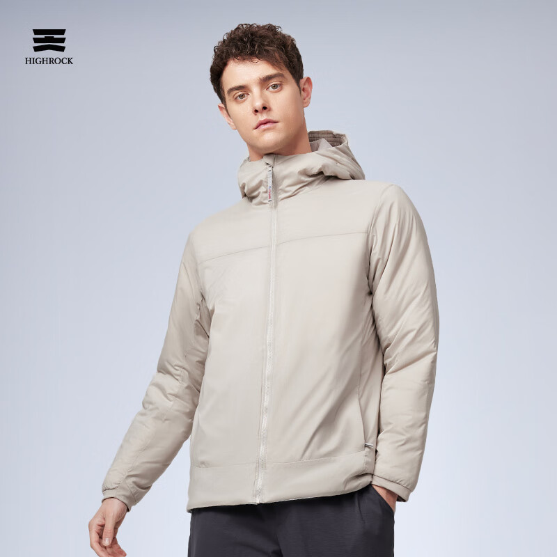 天石春秋3M新雪丽棉棉服男士外套短款连帽户外运动中间层薄夹克V160 岩石灰色 连帽款 M （170/92A)