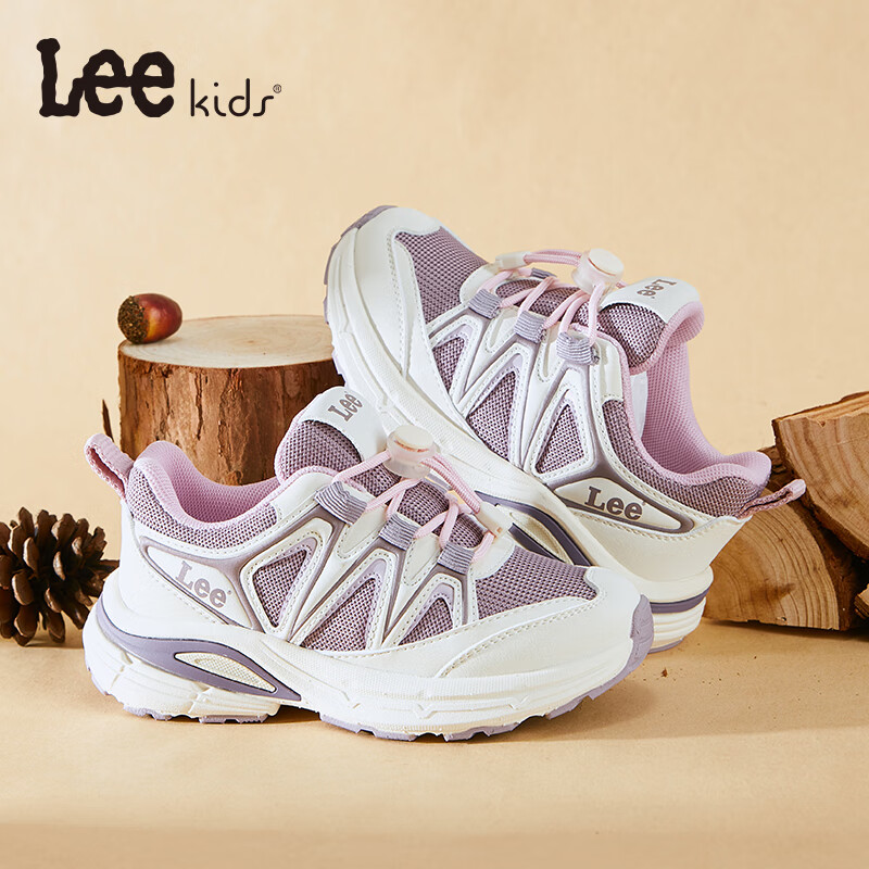 Lee童鞋儿童运动鞋秋季网面透气校园男女童户外休闲跑步鞋老爹鞋 米紫 36 【建议脚长220-225mm】