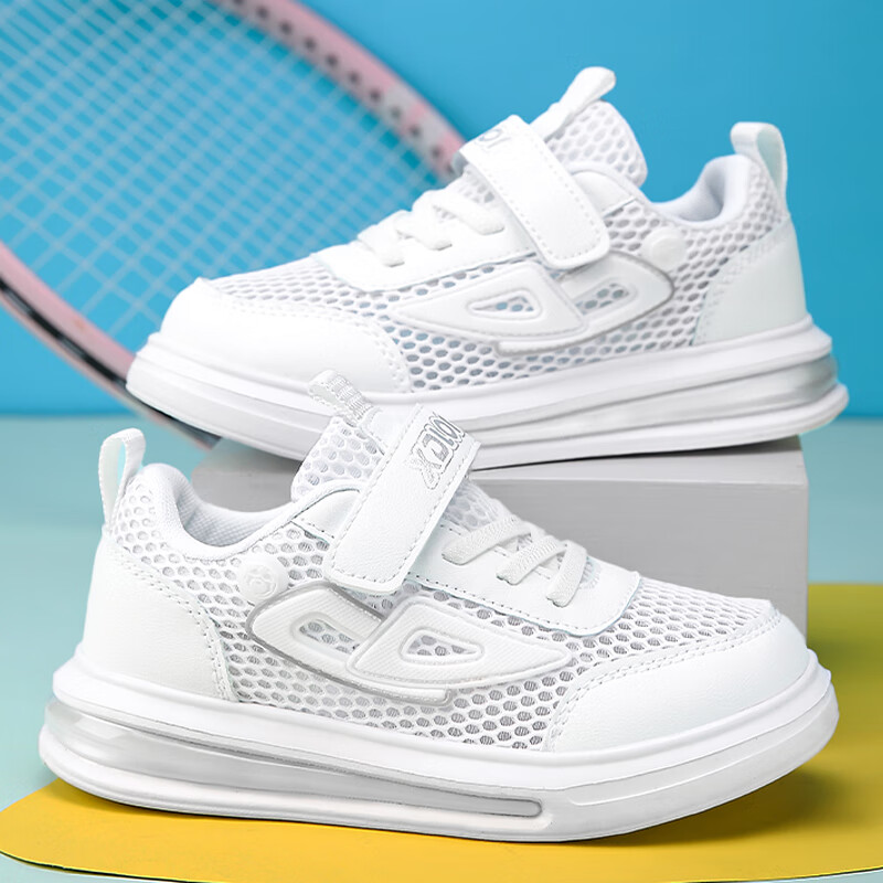 鞋2024新款夏季六一儿童节小白鞋校园女孩网面透气运动鞋 白色主图款