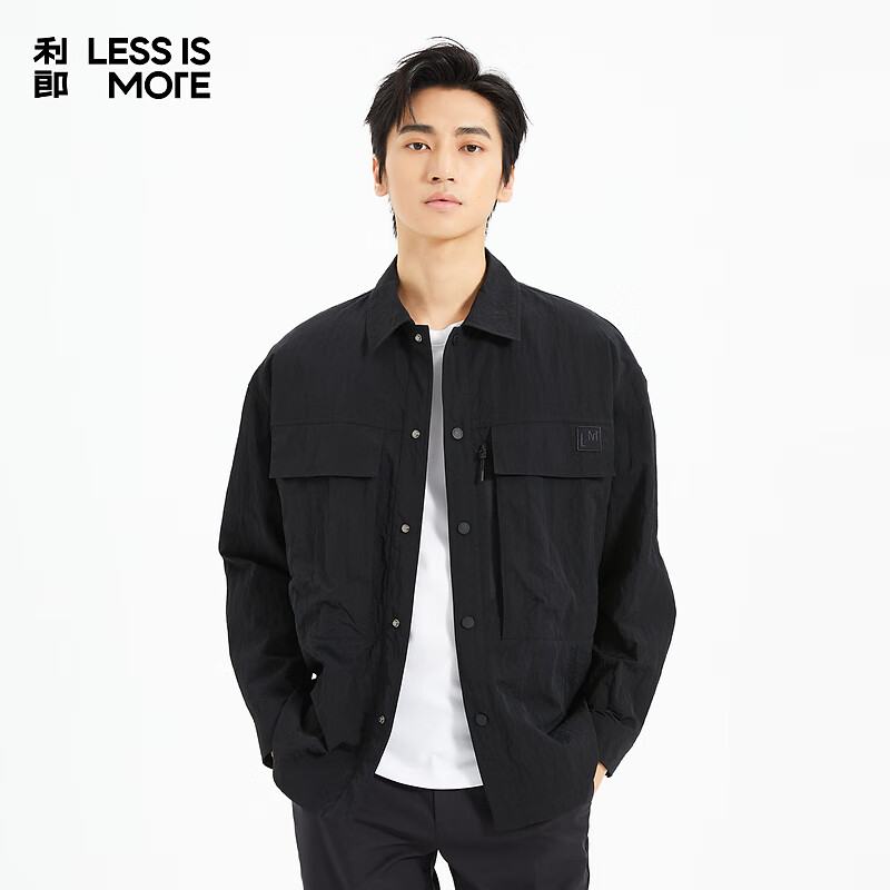 利郎轻时尚男装【周翔宇联名】夹克男100%锦纶翻领工装外套Q5CJK002 黑 XL (175)