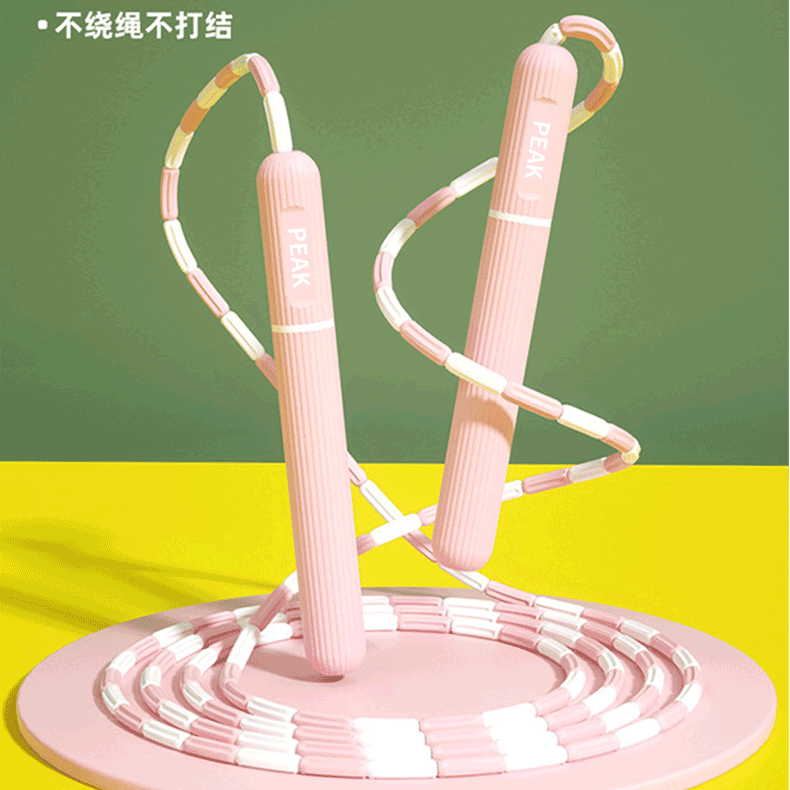 匹克（PEAK）竹节跳绳儿童学生专用一年级幼儿园可调节名字初学者考试体能训练 波纹状圆形手柄樱花粉色*1