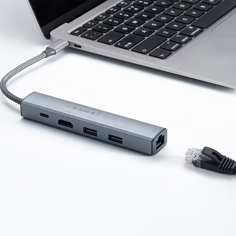 TGEEK Type-C扩展坞转HDMI转接头千兆网口USB3.0投屏4K适用Macbook苹果电脑IPadPro笔记本电脑5合1办公 银色