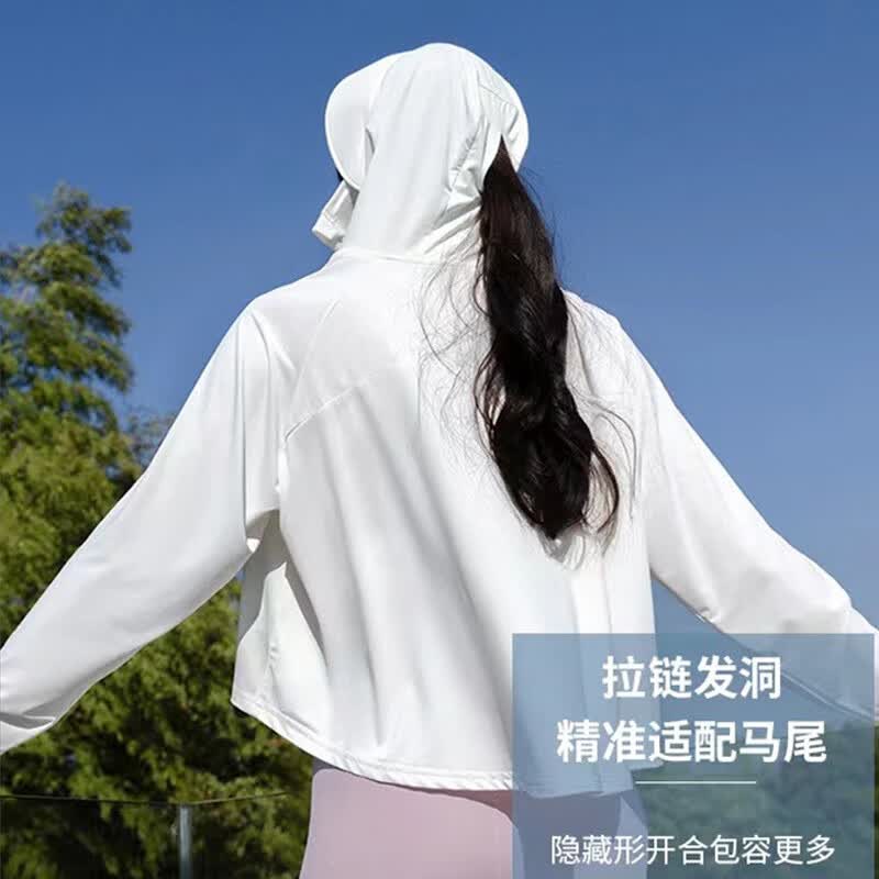 美奈貂防晒衣女黑胶帽檐夏季透气宽松大码防晒服原纱冰丝 霜奶白【手套款】（可拆帽檐）