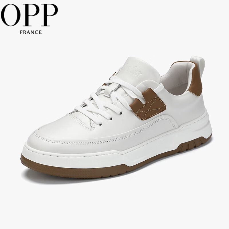 鞋男新款高端牛皮小白鞋男百搭舒适板鞋男鞋 白棕色【奥卡索联名款】