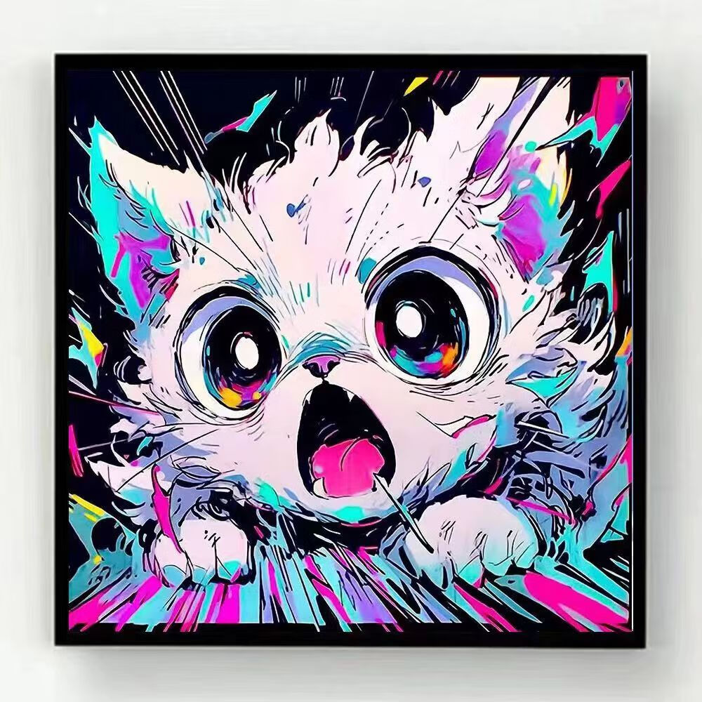 感卡通肌理画网红 xt-450 星空猫咪 30*30cm 画板 厚内框 画笔 颜料