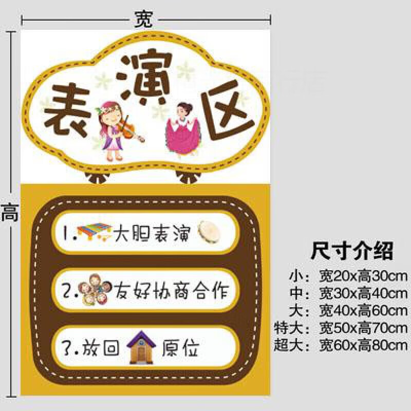 规则牌区角小班墙纸墙贴标语装饰幼儿园辅导班中班标志牌 bz-01 表演