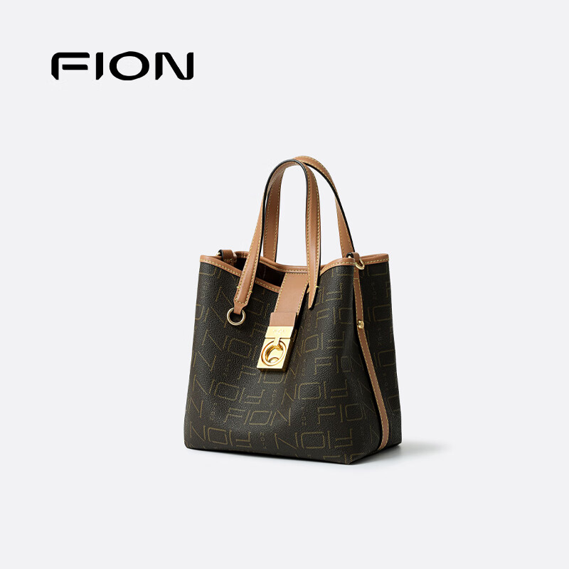 菲安妮（FION）女包新款水桶包时尚手提桶包单肩斜挎包女士包包生日礼物 啡/驼（小款）