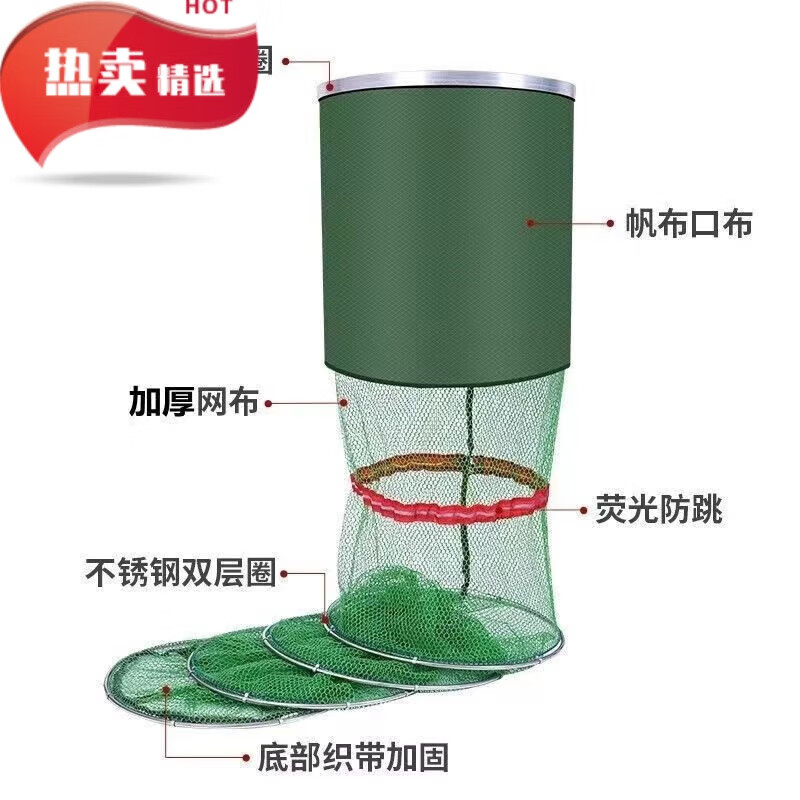 【甄选百货】钓鱼鱼护护鱼包不锈钢加厚渔护速干装鱼袋鱼网袋野钓 双圈款25#*2.5米【无包】