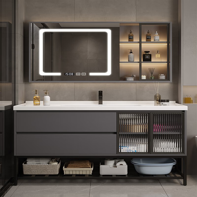 九牧厨卫现代简约实木浴室柜组合卫生间陶瓷一体洗脸洗面洗手盆洗漱台