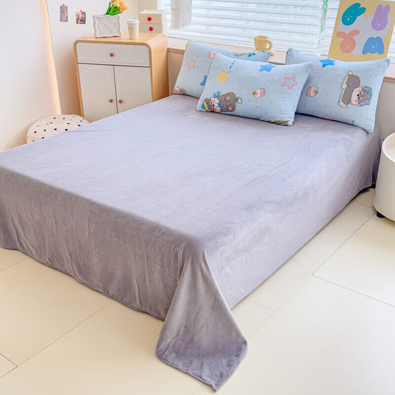 软贝小清新牛奶绒床上四件套保暖毛绒床单被套学生宿舍秋冬款三件套 布丁狗 床单款 2.0m  被套200*230cm 四件套