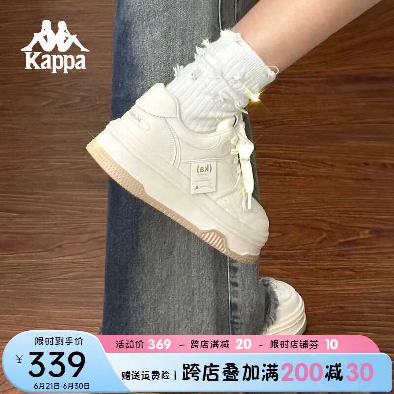 KAPPA卡帕女鞋板鞋女2024夏季新款ins潮休闲熊猫鞋厚底增高小白鞋子女 经典白 37