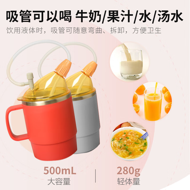 美物德品老人防呛护理杯瘫痪卧床病人喝水杯吸管喝流食杯硅胶喂食器专用杯 护理杯六件套灰色500ml