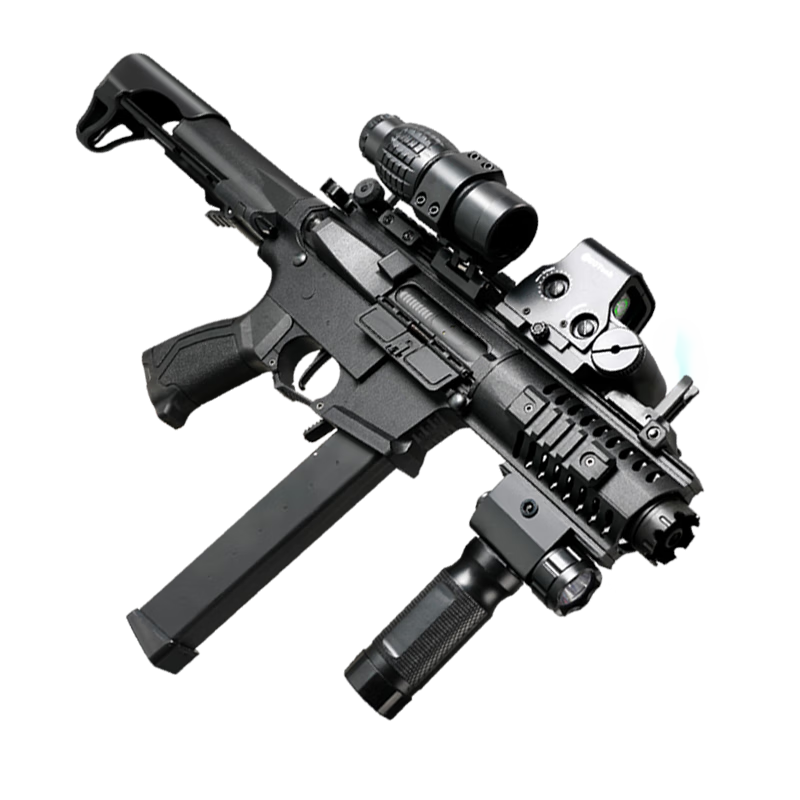 高恩天弓2代arp9水電動(dòng)玩具槍軟彈兒童突擊步槍男孩狙擊wargam發(fā)射器 天弓二代ARP9+匣+11v【金齒】-BK